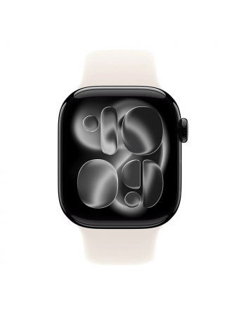 Apple Watch Series 11, 42 mm, Jet Black Aluminum Starlight Sport Band S/M