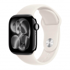 Apple Watch Series 11, 42 mm, Jet Black Aluminum Starlight Sport Band M/L