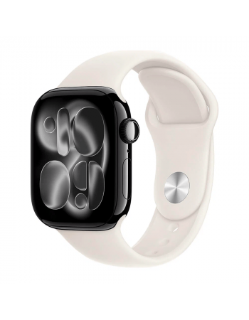 Apple Watch Series 11, 42 mm, Jet Black Aluminum Starlight Sport Band S/M