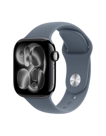 Apple Watch Series 11, 46 mm, Jet Black Aluminum Anchor blue Sport Band S/M