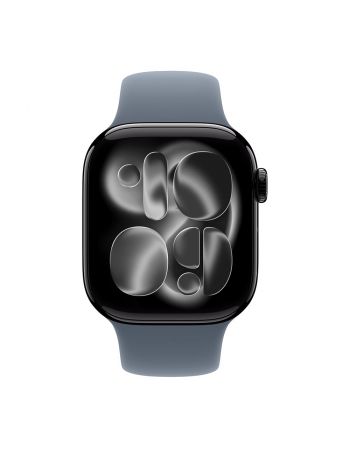 Apple Watch Series 11, 46 mm, Jet Black Aluminum Anchor blue Sport Band S/M