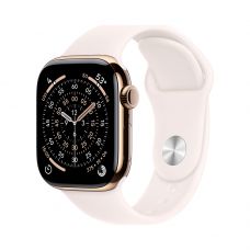 Apple Watch Series 11, 42 mm, Gold Titanium GPS+Cellular, Light Blush Sport Band M/L