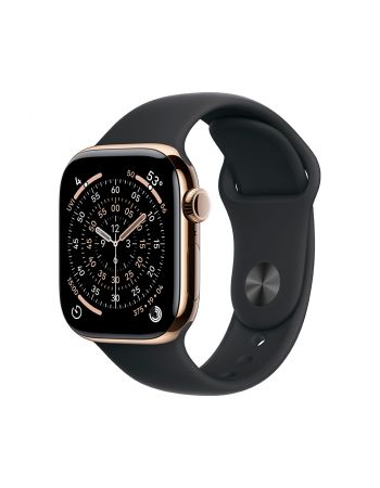 Apple Watch Series 11, 42 mm, Gold Titanium GPS+Cellular, Black Sport Band M/L