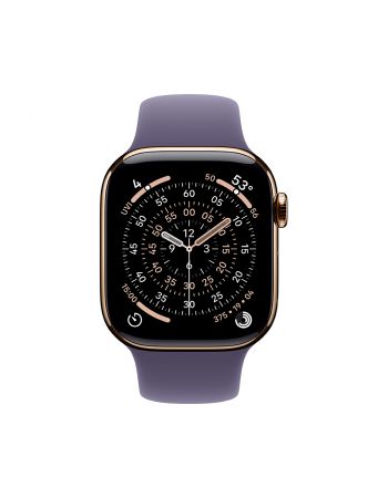 Apple Watch Series 11, 42 mm, Gold Titanium GPS+Cellular, Purple Fog Sport Band S/M