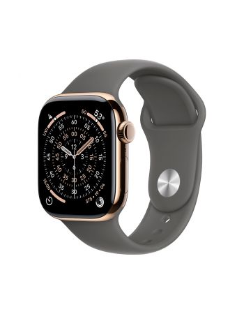 Apple Watch Series 11, 42 mm, Gold Titanium GPS+Cellular, Stone Gray Sport Band S/M