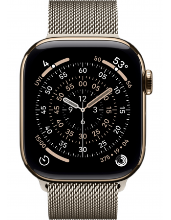 Apple Watch Series 11, 42 mm, Gold Titanium GPS+Cellular, Natural Milanese Loop