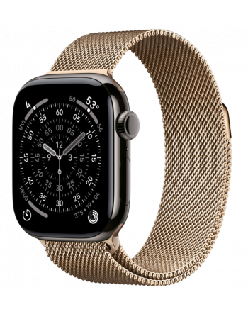 Apple Watch Series 11, 42 mm, Slate Titanium GPS+Cellular, Gold Milanese Loop