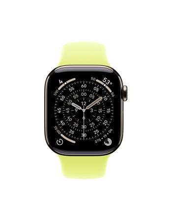 Apple Watch Series 11, 42 mm, Nalural Titanium GPS+Cellular, Neon Yellow Sport Band S/M