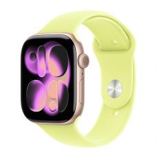 Apple Watch Series 11, 42 mm, Rose Gold Aluminum Neon Yellow Sport Band M/L