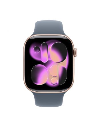 Apple Watch Series 11, 42 mm, Rose Gold Aluminum Anchor blue Sport Band M/L