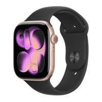 Apple Watch Series 11, 42 mm, Rose Gold Aluminum Black Sport Band M/L