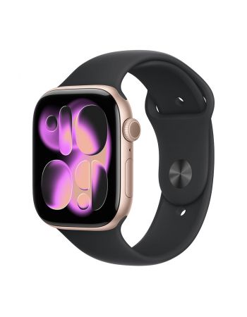 Apple Watch Series 11, 42 mm, Rose Gold Aluminum Black Sport Band S/M