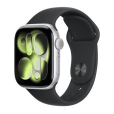 Apple Watch Series 11, 42 mm, Silver Aluminum Black Sport Band M/L