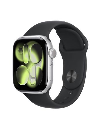 Apple Watch Series 11, 42 mm, Silver Aluminum Black Sport Band M/L